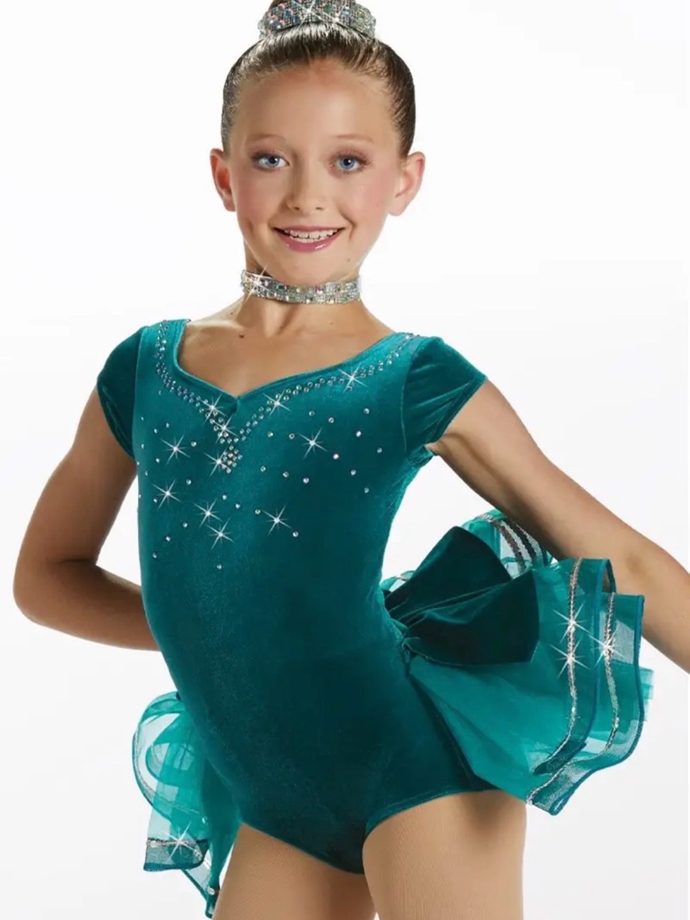 Weissman Late Night Talking 14907 Teal Velvet Rhinestone Dance Costume SC